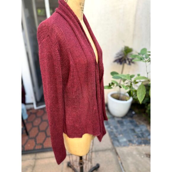 Eileen Fisher Red Maroon Open Front Alpaca Silk Knit LS Cardigan Sweater Size M - Picture 4 of 7